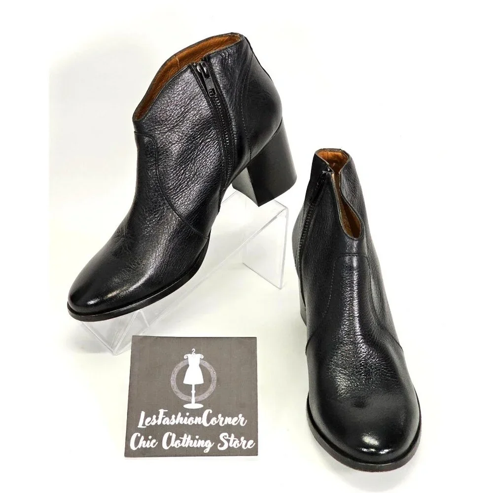 Frye Women’s Black Leather Nora Zip Short Ankle Block Heel Boot Size 9B 1778 - Picture 1 of 16